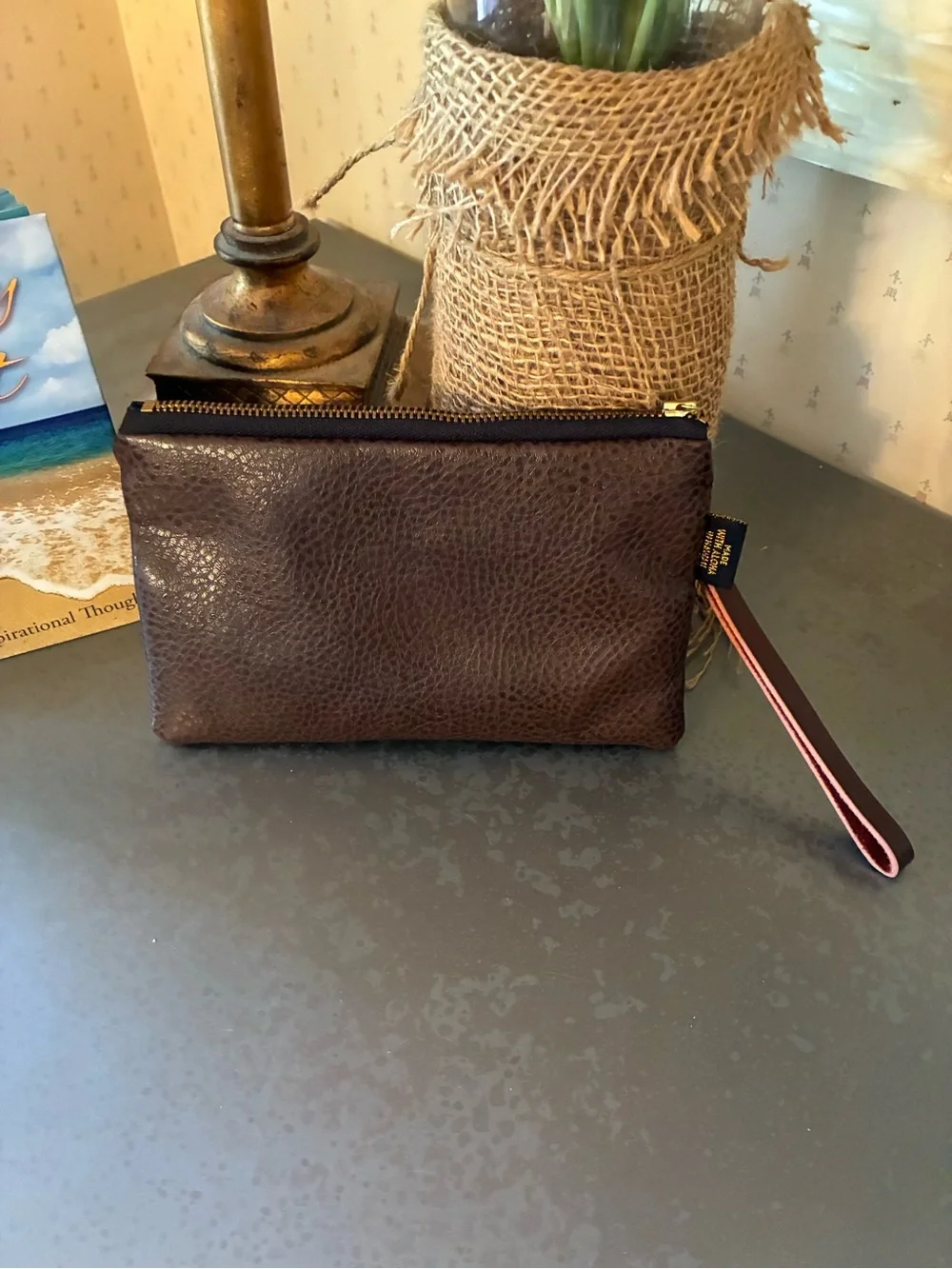 Sandy Feet, HAWAII zippered clutch or wristlet. BLACK and GOLD leaf print.
